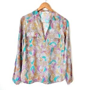 Alice & Trixie Women’s Multicolored Popover Silk Top Long Sleeve Relaxed Fit